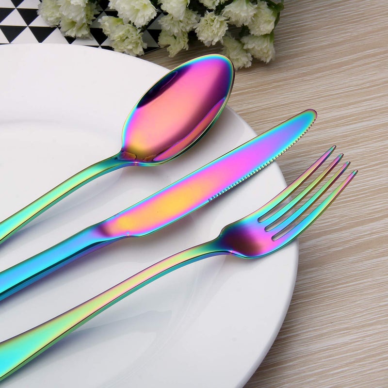 sharecook Rainbow Silverware Set,SHARECOOK 20-Piece Stainless Steel Flatware Set with Round Edge,Kitchen Utensil Set Service for 4,Dishwasher Safe (Multicolor) - Image 5